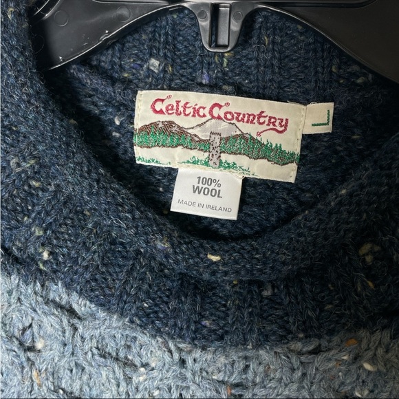 CELTIC COUNTRY men STRIPED CABLE KNIT ROLL NECK SWEATER 100% WOOL IRELAND SIZE L - Picture 3 of 3